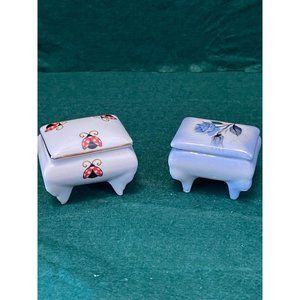 Set of 2 Crown West Fine Porcelain Small Footed Trinket Boxes